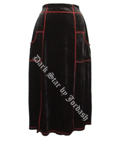 Black Velvet Skirt with Red Stitched Detailing