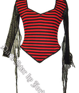 Black/red stripe blouse with cobweb net sleeves