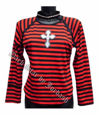 Stripe Top with pyramid stud choker Black/Red