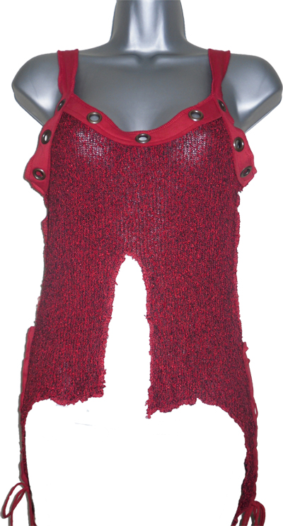 Red Knit top with frayed edges