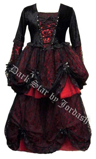 Black / Red Dress with Velvet Lace Up Top (L/XL)